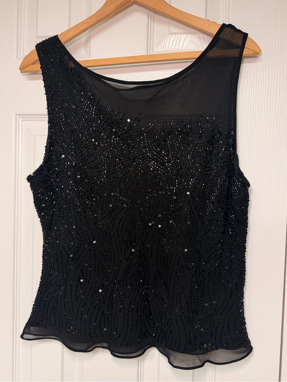Vintage Scala 100% Silk Hand Beaded Black Sequin Whimsigoth 90s Cocktail Top XL